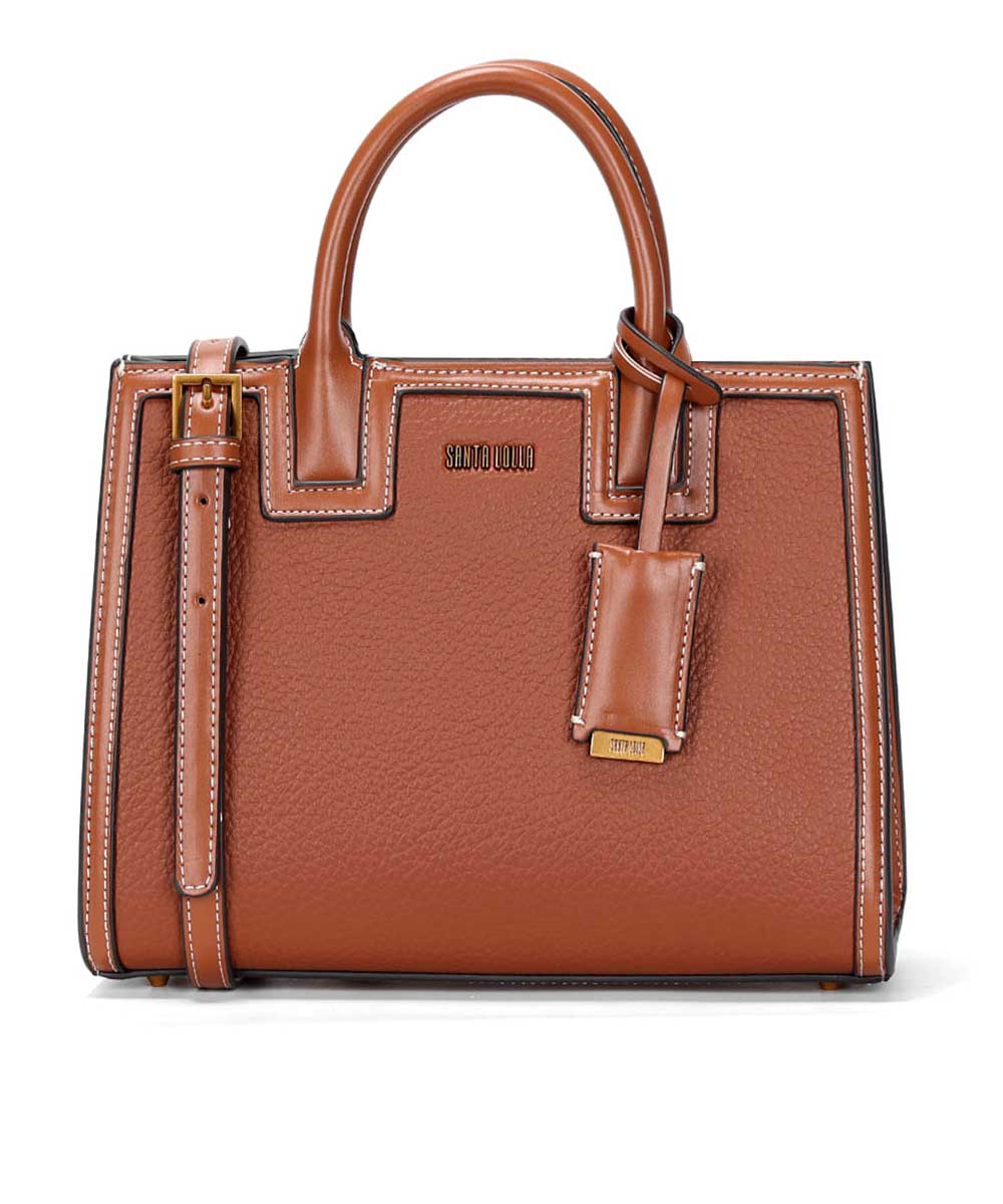 Bolsa Tote Santa Lolla Quadrada Marrom Pespontos