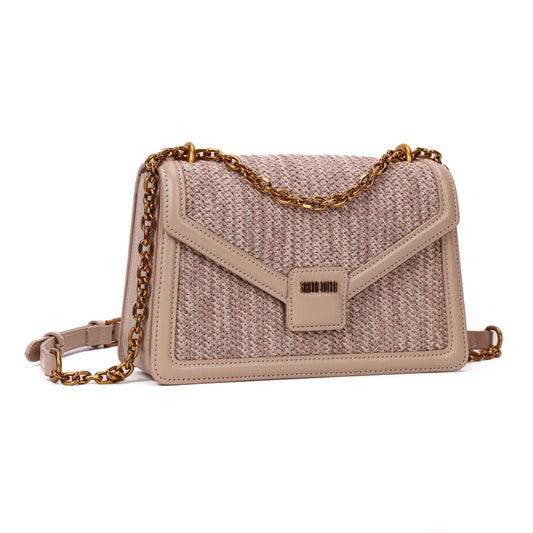 Bolsa Transversal Santa Lolla Bege Palha Alça Corrente