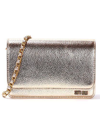 Bolsa Transversal Santa Lolla Dourada Metalizada Correntes