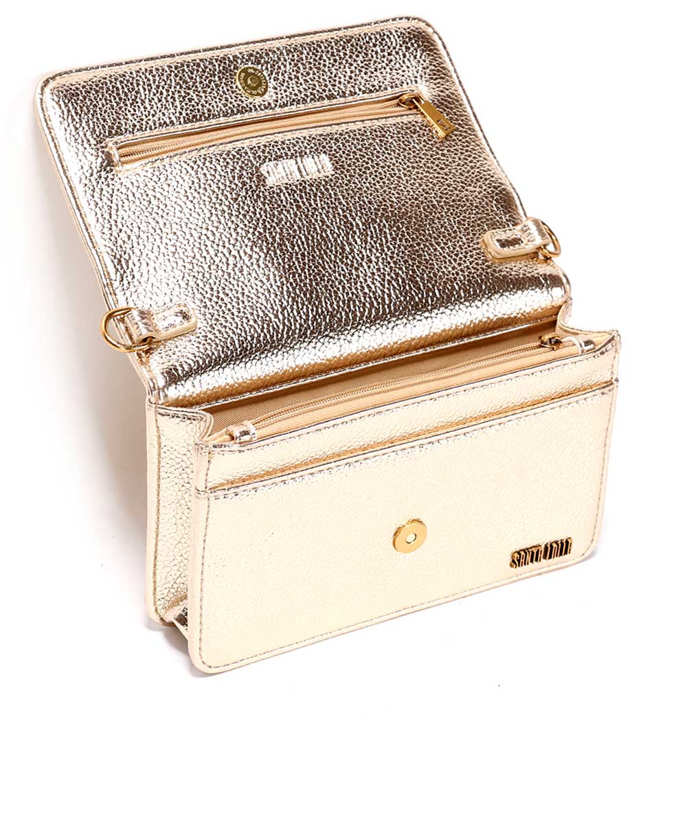 Bolsa Transversal Santa Lolla Dourada Metalizada Correntes