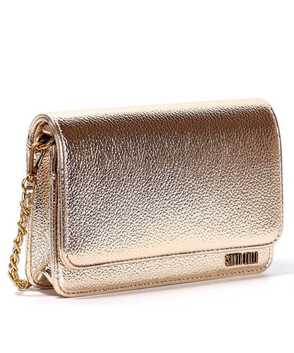 Bolsa Transversal Santa Lolla Dourada Metalizada Correntes