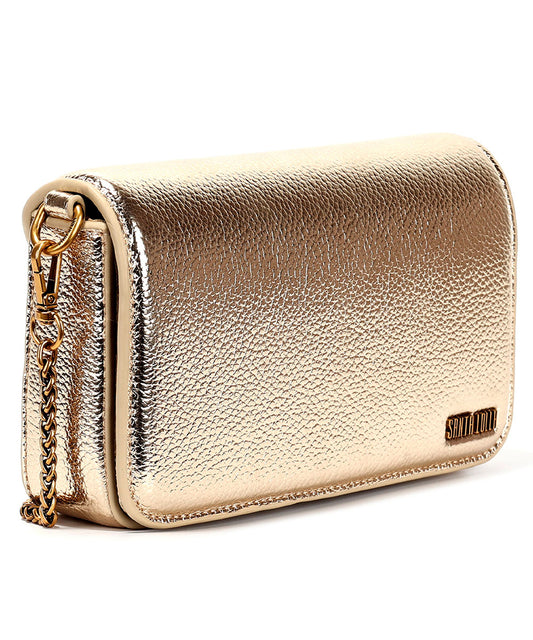Bolsa Transversal Santa Lolla Dourada Metalizada Correntes