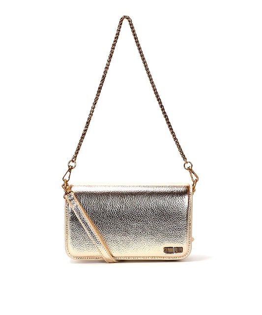 Bolsa Transversal Santa Lolla Dourada Metalizada Correntes