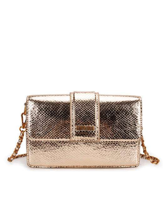 Bolsa Transversal Santa Lolla Dourada Metalizada Correntes