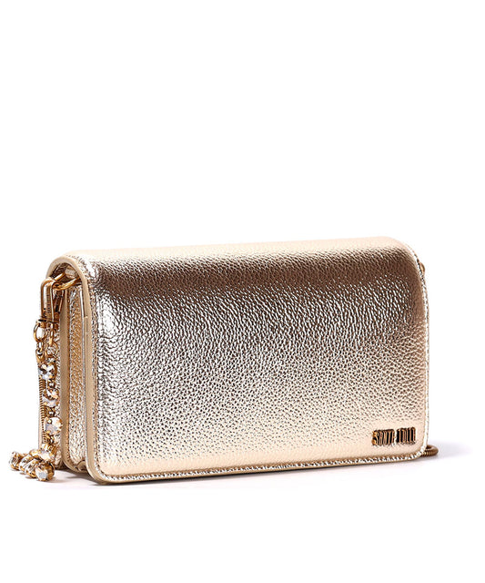 Bolsa Transversal Santa Lolla Dourada Metalizada Correntes