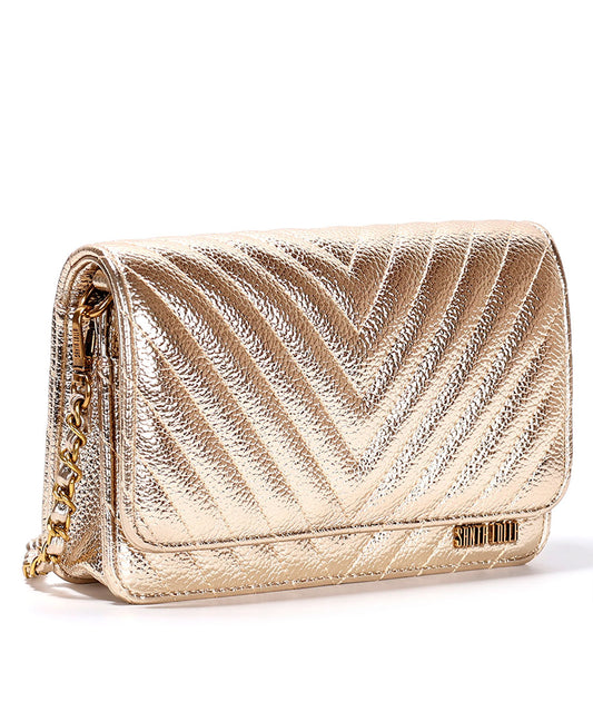 Bolsa Transversal Santa Lolla Dourada Metalizada Correntes