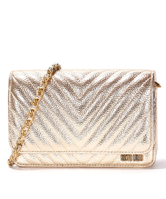 Bolsa Transversal Santa Lolla Dourada Metalizada Correntes