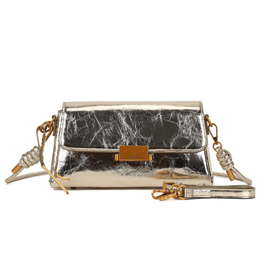 Bolsa Transversal Santa Lolla Dourada Metalizada Crinckle