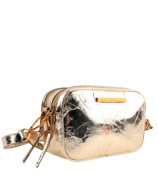 Bolsa Transversal Santa Lolla Dourada Metalizada Crinkle