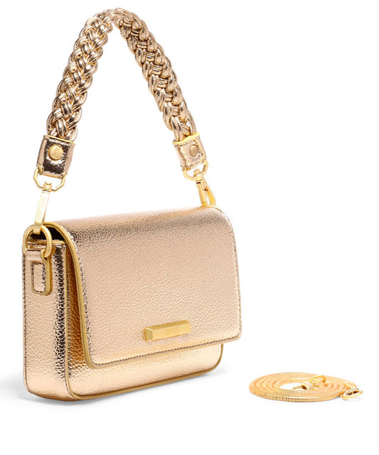 Bolsa Transversal Santa Lolla Dourada Metalizada