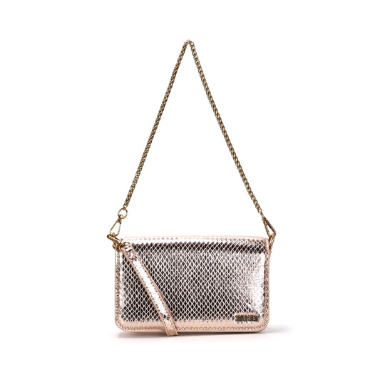 Bolsa Transversal Santa Lolla Dourada Metalizado Duas Alças