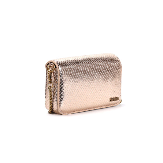 Bolsa Transversal Santa Lolla Dourada Metalizado Duas Alças