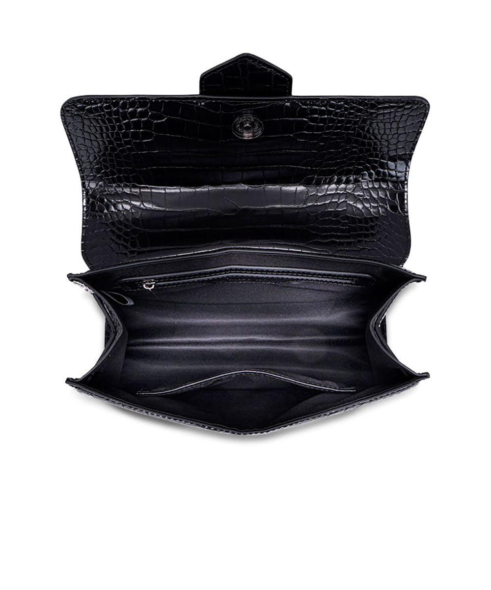 Bolsa Transversal Santa Lolla Pequena Croco Preta