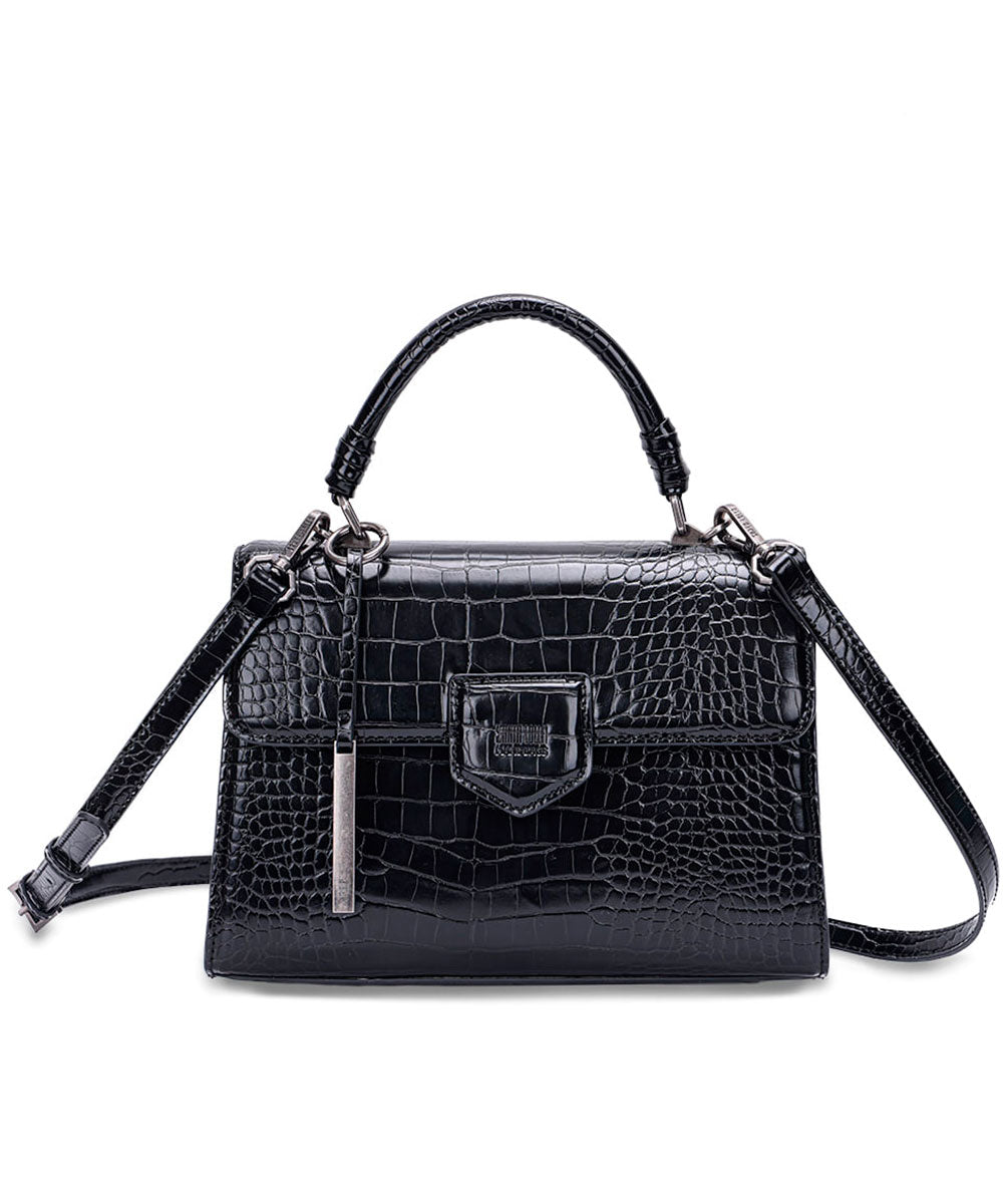 Bolsa Transversal Santa Lolla Pequena Croco Preta