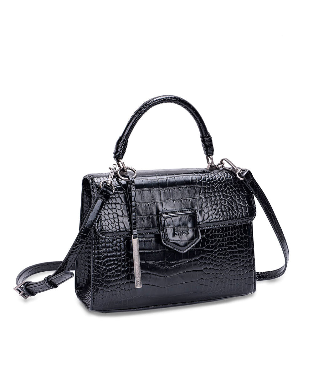 Bolsa Transversal Santa Lolla Pequena Croco Preta