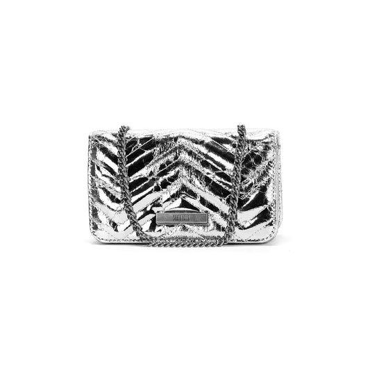 Bolsa Transversal Santa Lolla Prata Metalizada Crinckle