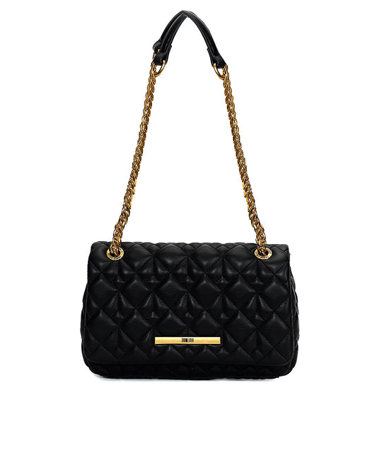 Bolsa Transversal Santa Lolla Preta Correntes Matelassê