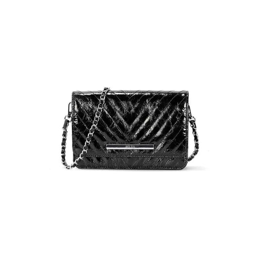 Bolsa Transversal Santa Lolla Preta Metalizada Alça Corrente