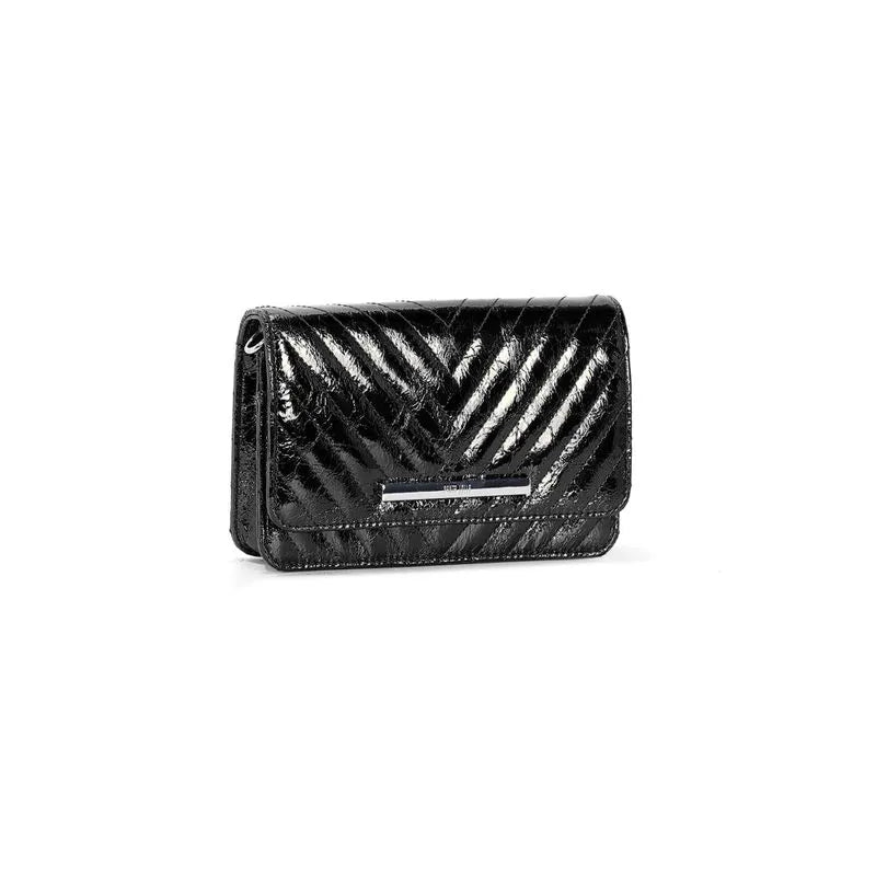 Bolsa Transversal Santa Lolla Preta Metalizada Alça Corrente