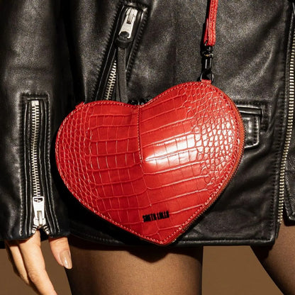 Bolsa Transversal Santa Lolla Vermelha Coração Croco