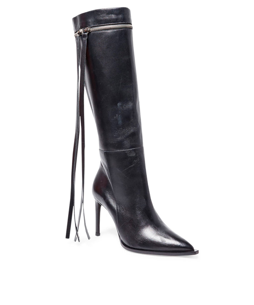 Bota Cano Alto Santa Lolla Preta Franjas Salto Alto