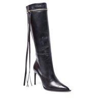Bota Cano Alto Santa Lolla Preta Franjas Salto Alto
