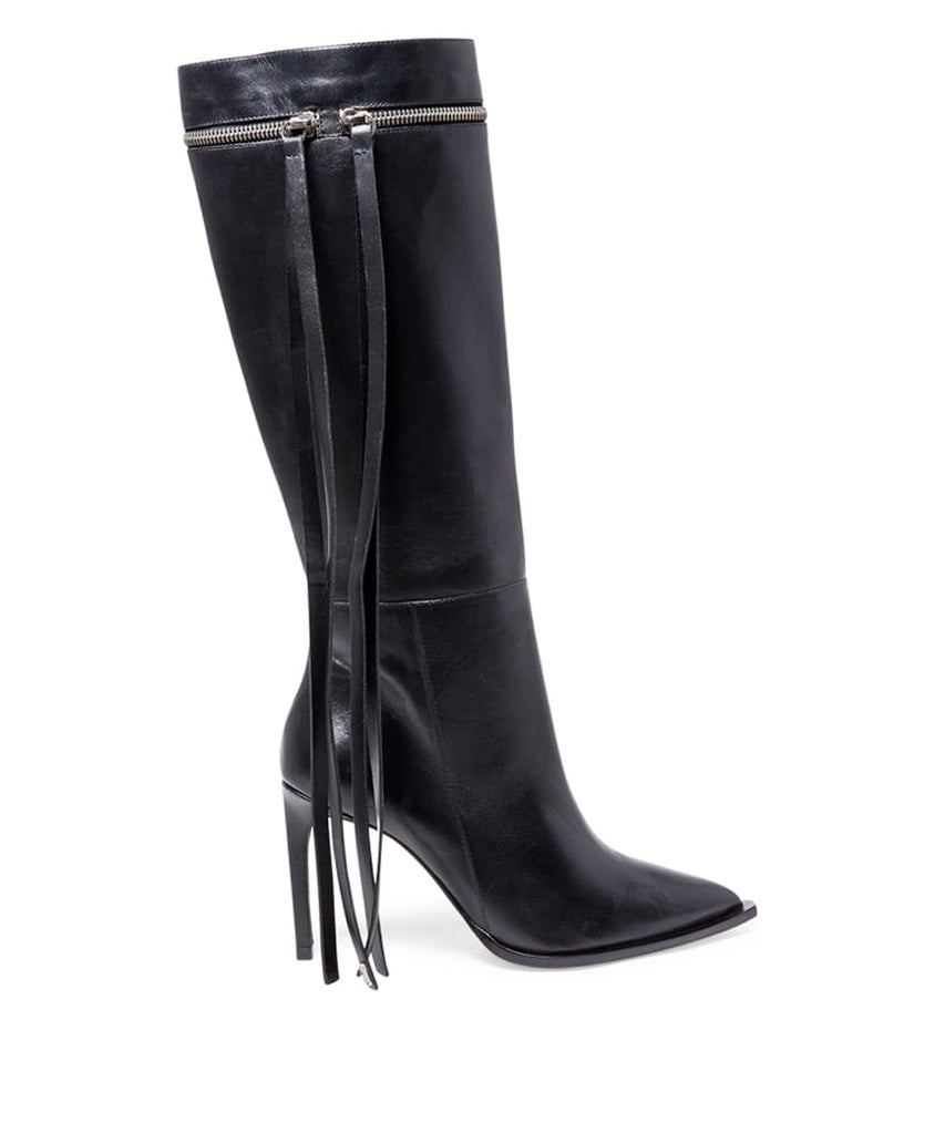 Bota Cano Alto Santa Lolla Preta Franjas Salto Alto