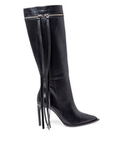 Bota Cano Alto Santa Lolla Preta Franjas Salto Alto