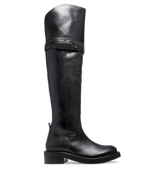 Bota Santa Lolla Preta Couro Over The Knee Salto Baixo