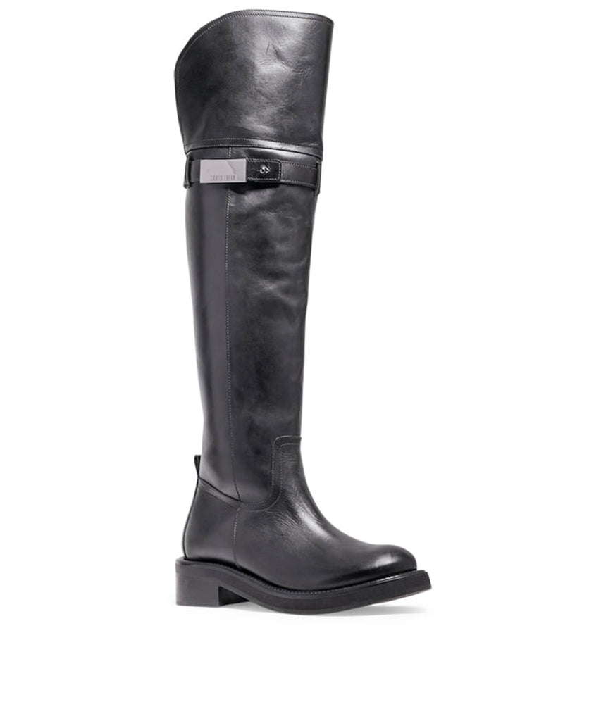 Bota Santa Lolla Preta Couro Over The Knee Salto Baixo