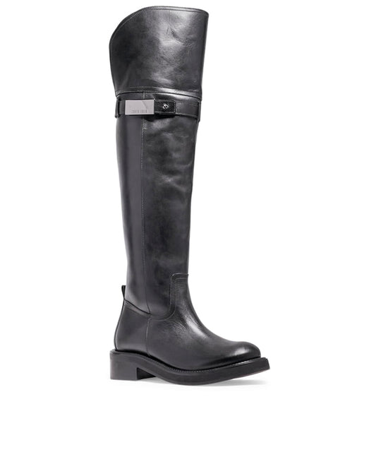 Bota Santa Lolla Preta Couro Over The Knee Salto Baixo