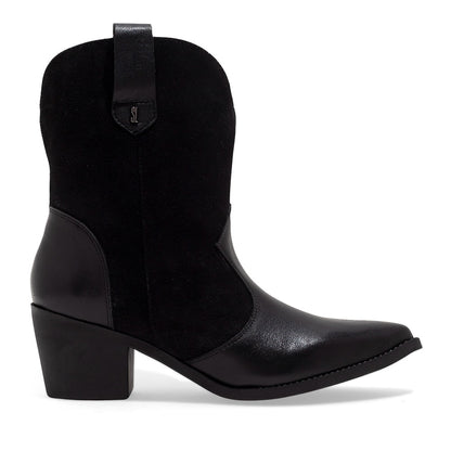 Bota Western Preta Santa Lolla Couro Camurça Salto Bloco