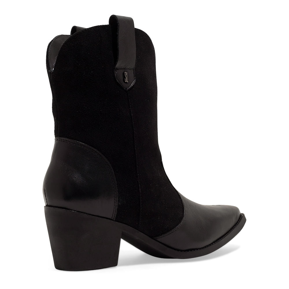 Bota Western Preta Santa Lolla Couro Camurça Salto Bloco