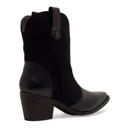 Bota Western Preta Santa Lolla Couro Camurça Salto Bloco