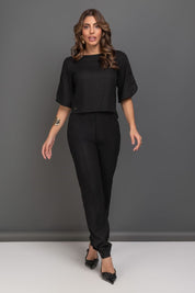 Calça Cenoura De Linho Preto Frysaide