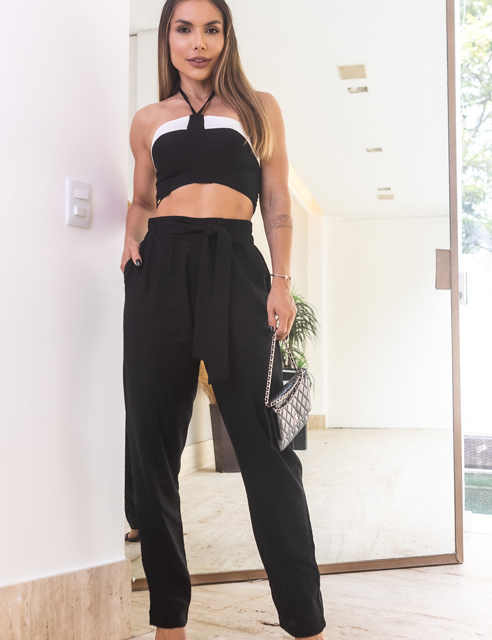 Calça Frysaide Preta Linho Reta Elástico