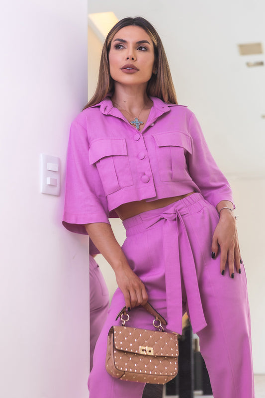 Calça Frysaide Rosa Linho Reta Elástico