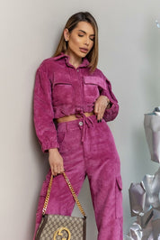 Calça Magenta Cargo Veludo Frysaide