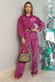 Calça Magenta Cargo Veludo Frysaide