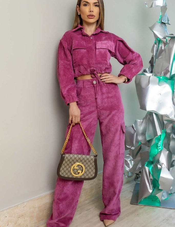 Calça Magenta Cargo Veludo Frysaide