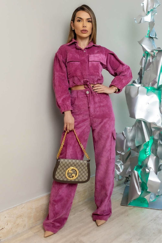 Calça Magenta Cargo Veludo Frysaide