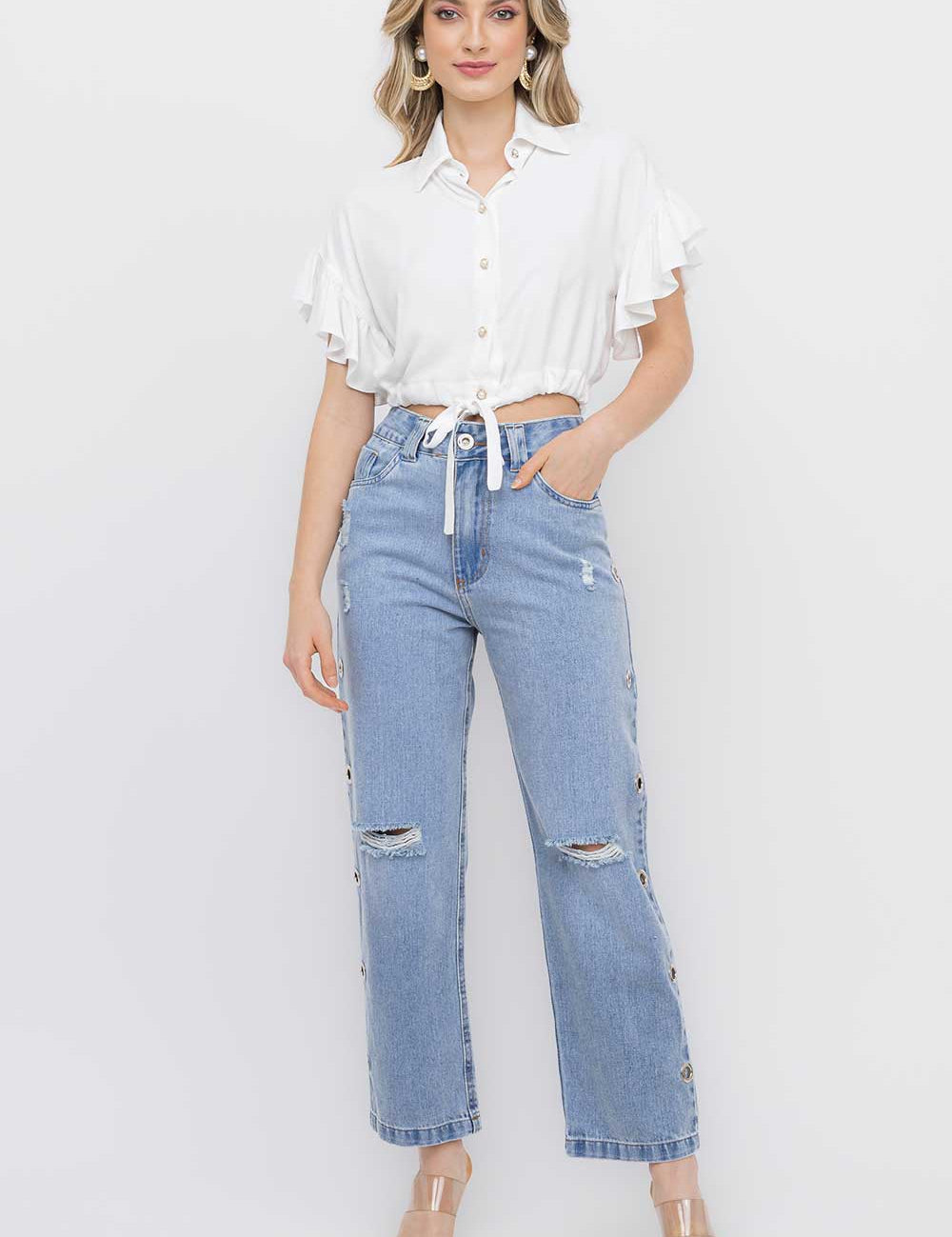 Calça Mon Jeans Ilhos Frysaide