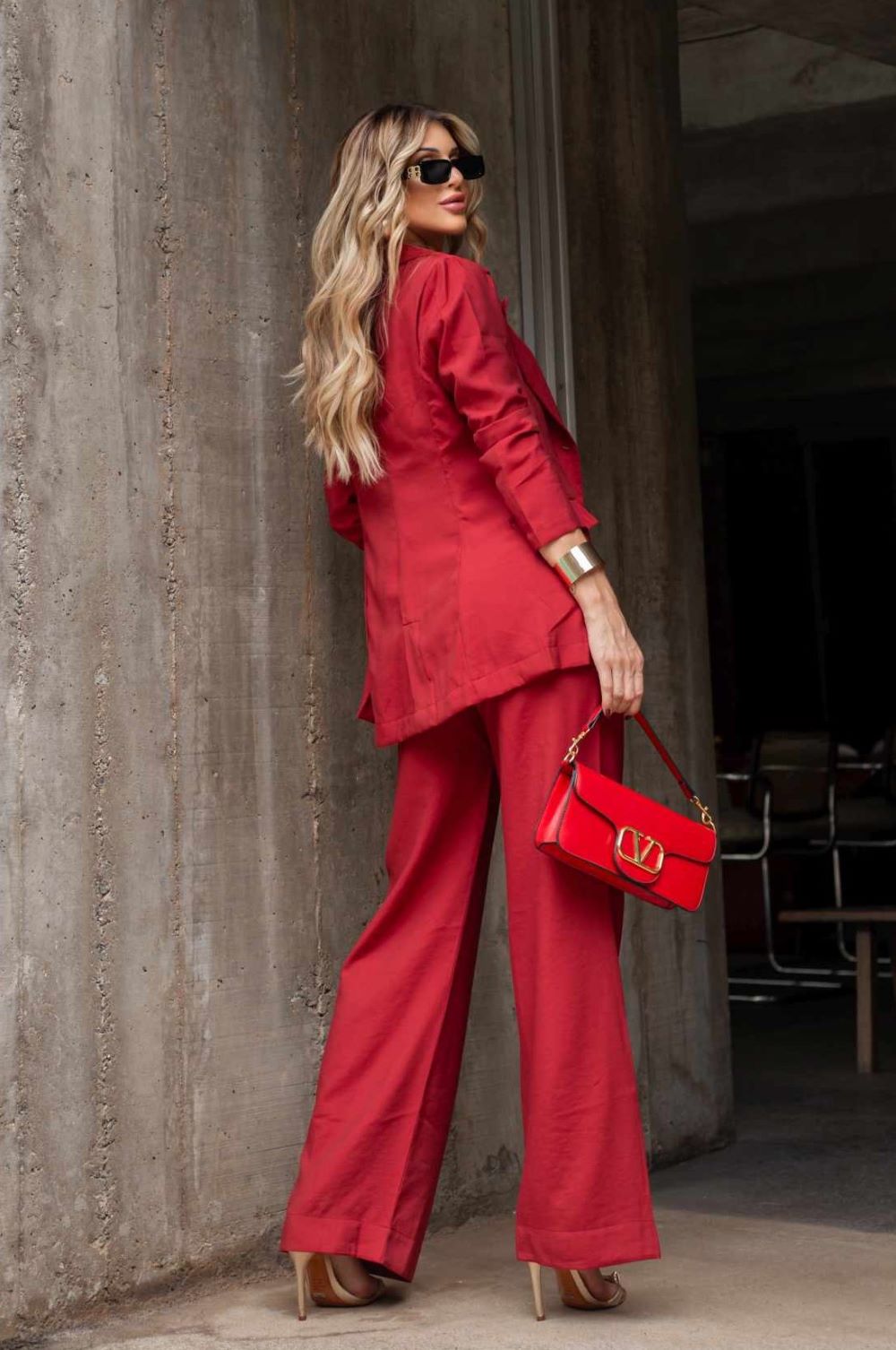 Calça Pantalona De Alfaiataria Vermelha Frysaide