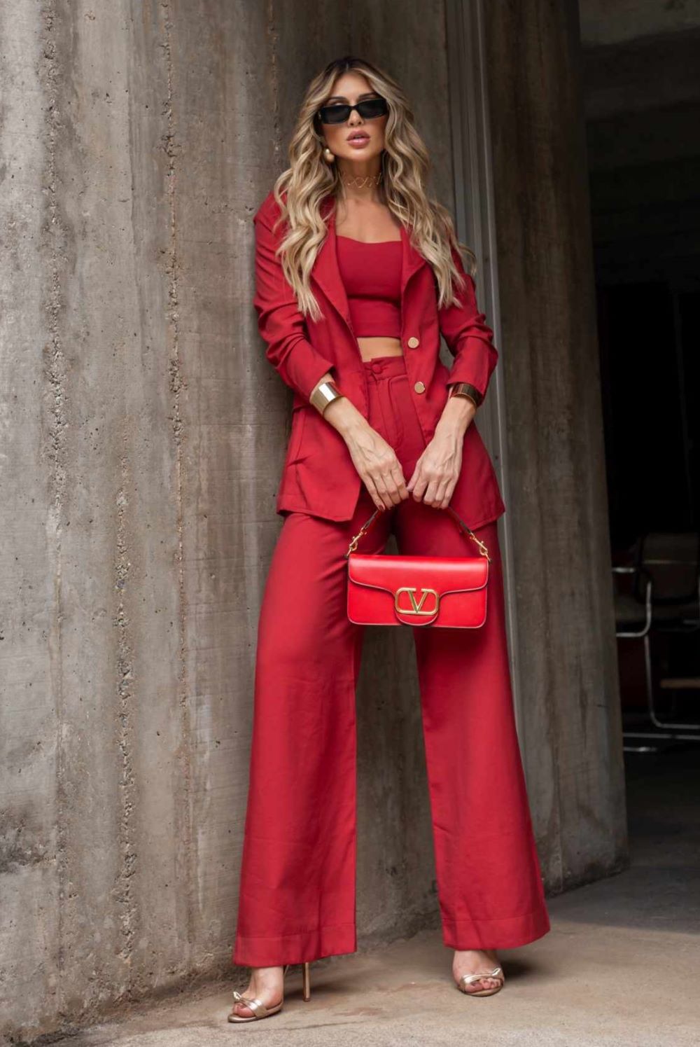 Calça Pantalona De Alfaiataria Vermelha Frysaide