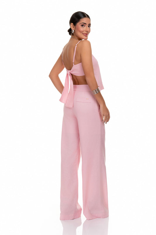 Calça Pantalona Linho Frysaide Rosa