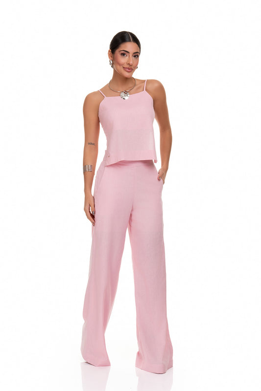 Calça Pantalona Linho Frysaide Rosa