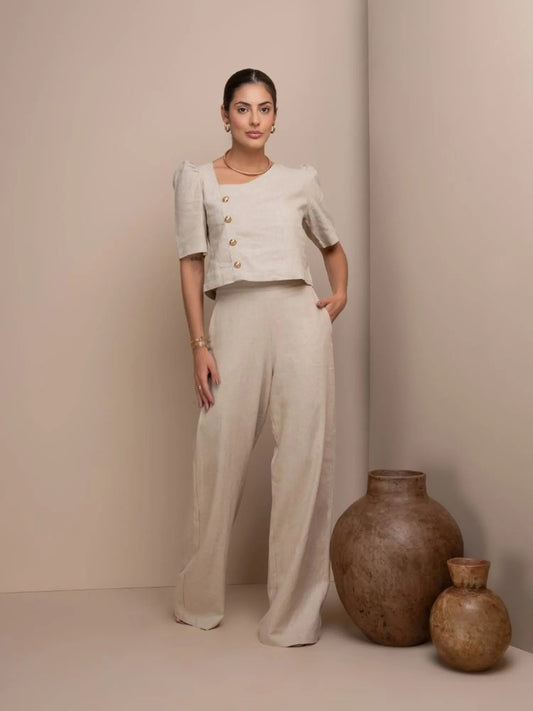 Calça Pantalona Linho Natural Frysaide