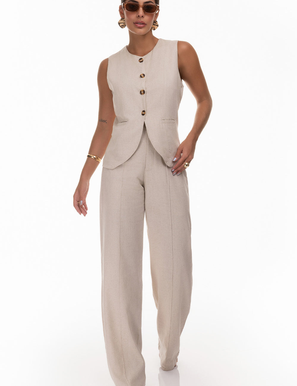 Calça Pantalona Linho Natural Frysaide