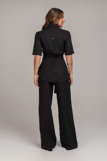 Calça Pantalona Linho Preta Frysaide