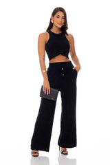 Calça Pantalona Preta Canelada Frysaide